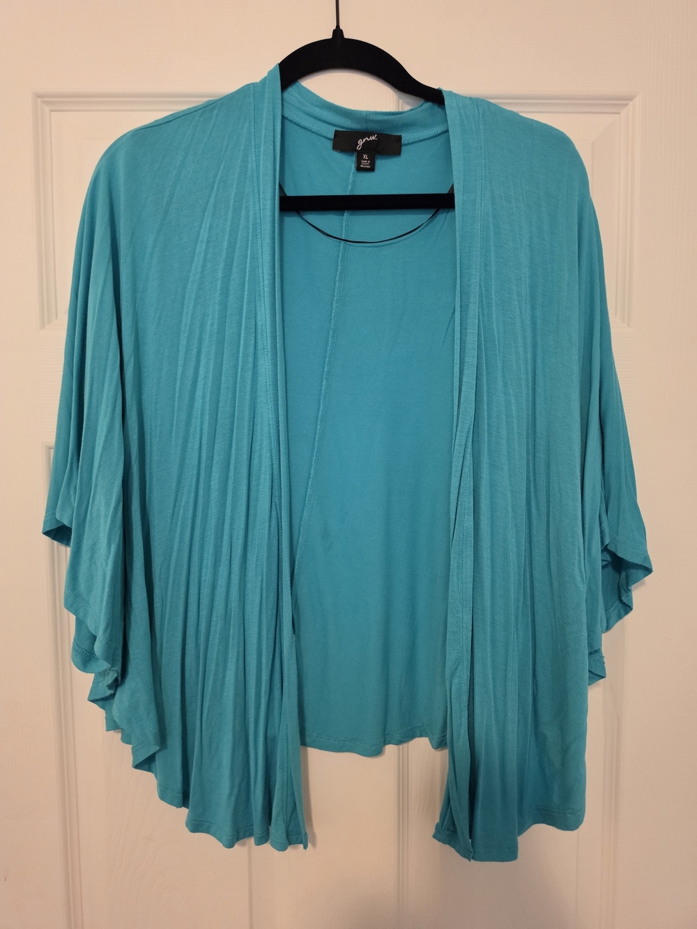 GNW Teal Open-Front Draped Cardigan